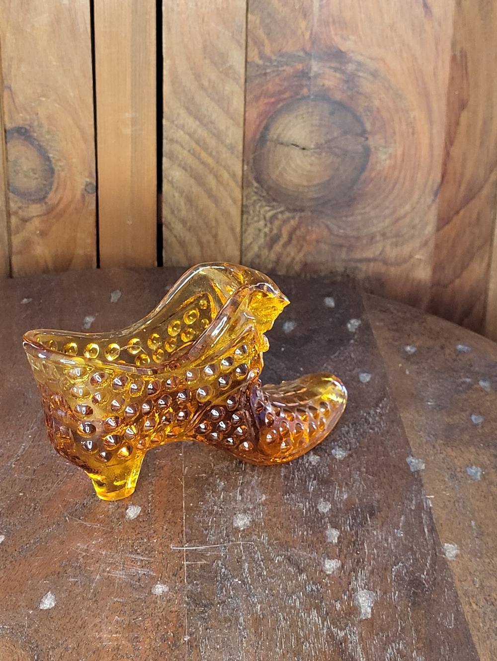 Amber Glass Hobnail Shoe Figurine - Picture 9 of 14